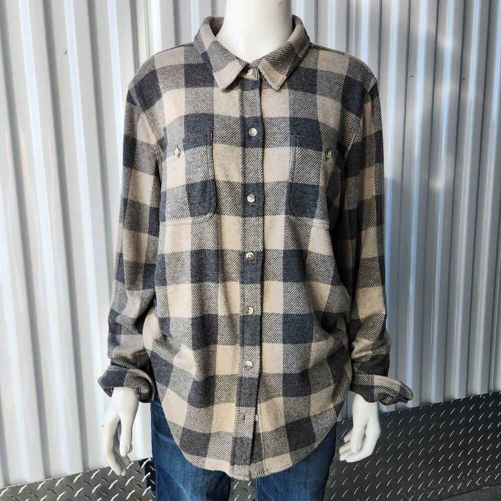 Faherty Legend Sweater Shirt Women's XL Gray Beige Buffalo Check
